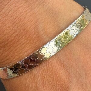 Sterling silver two tone 925 Italy fish scale bracelet gold silver